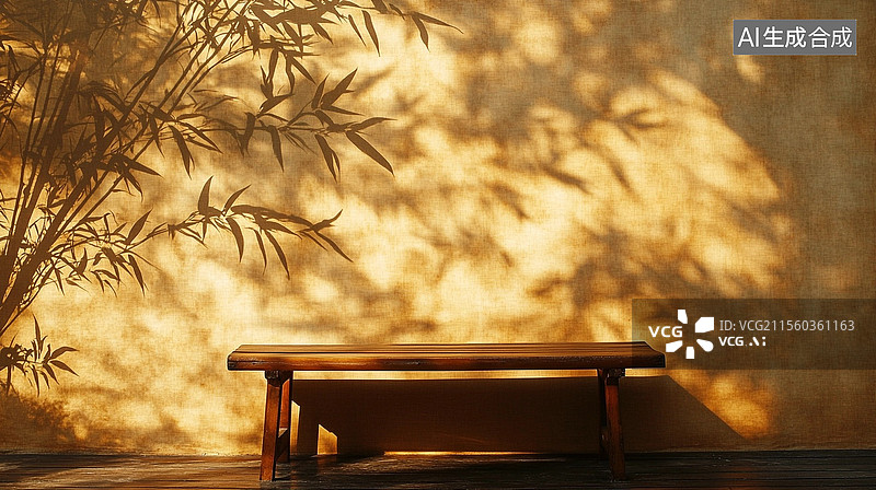 【AI数字艺术】竹影 空桌 斜阳 宁静纹理背景图片素材