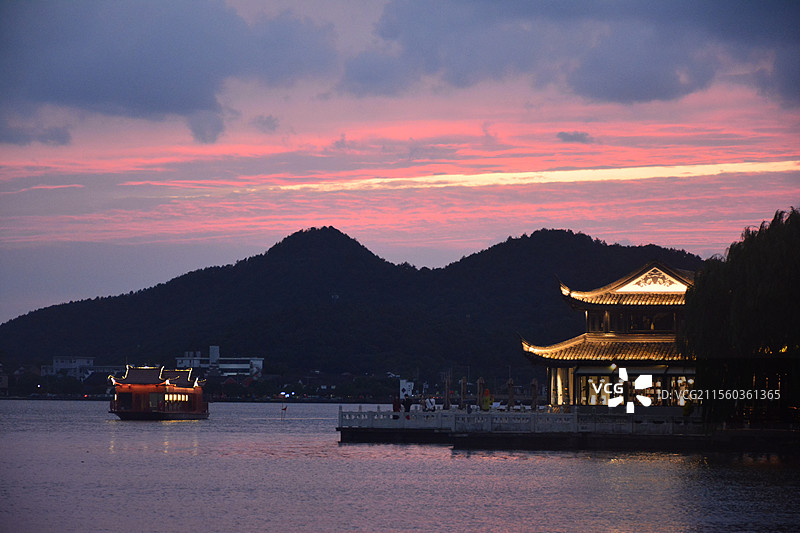 宁波东钱湖晚霞图片素材