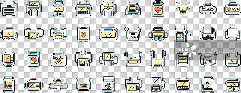 除颤器图标集 彩色线条图片素材