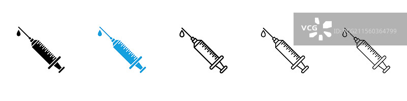 黑色和蓝色的注射器图标集合图片素材