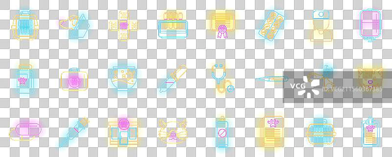 兽医诊所图标集霓虹风格图片素材