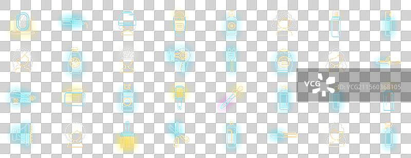 卷发护理图标集霓虹灯风格图片素材