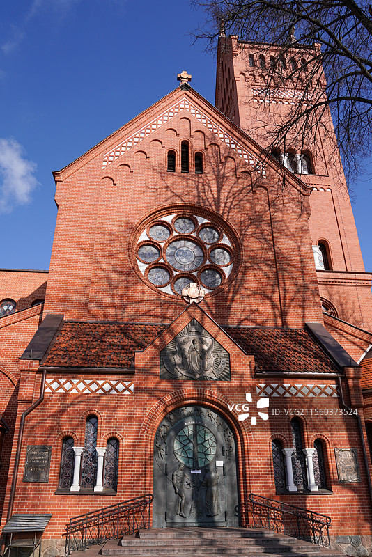 白俄罗斯 明斯克 圣西蒙和赫伦那教堂 红教堂图片素材