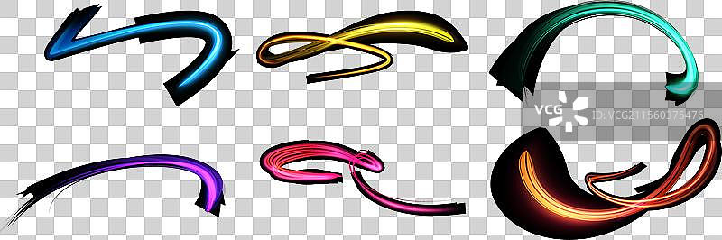 一组霓虹3D魔法光辉或明亮的旋涡轨迹图片素材