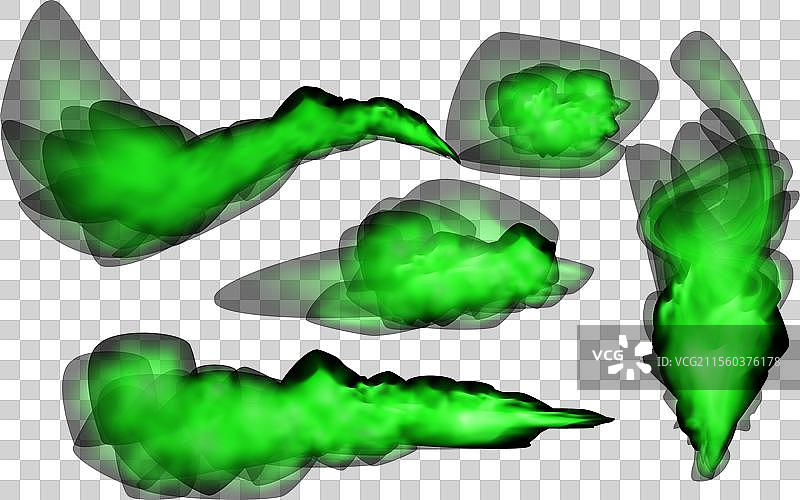 霓虹绿色魔法烟雾玩具套装，黑色背景独立展示图片素材