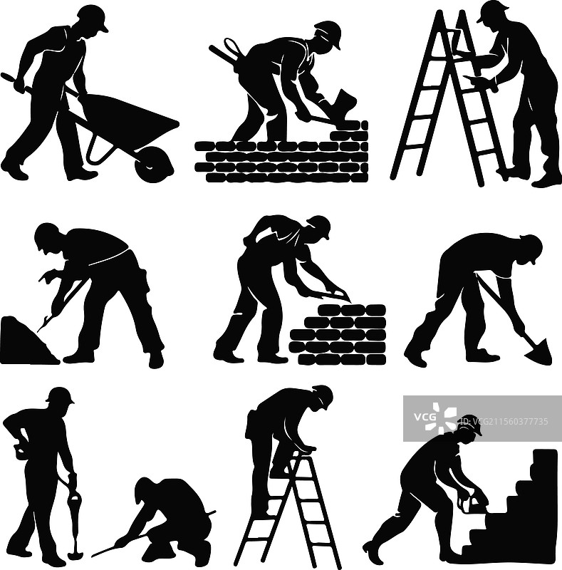 建筑工人剪影图片素材