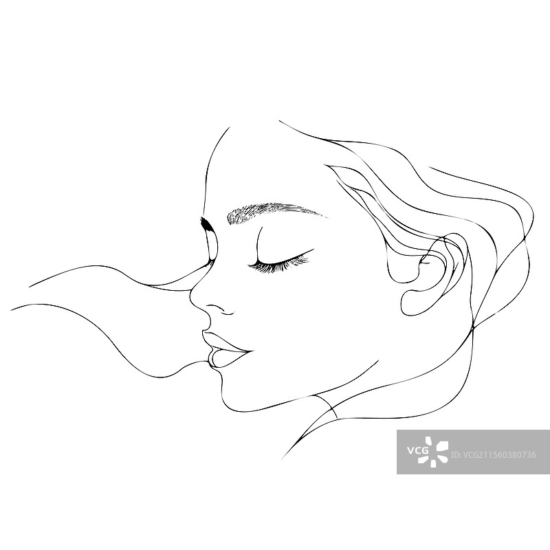 极简女性面部线条画图片素材