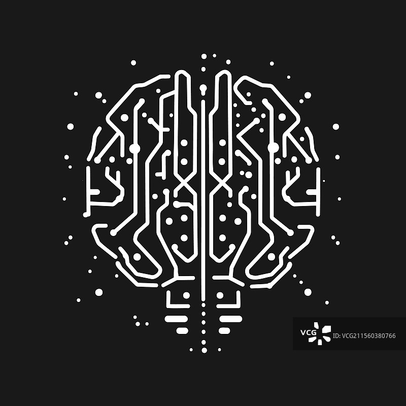 黑白色的未来派电路大脑图标图片素材