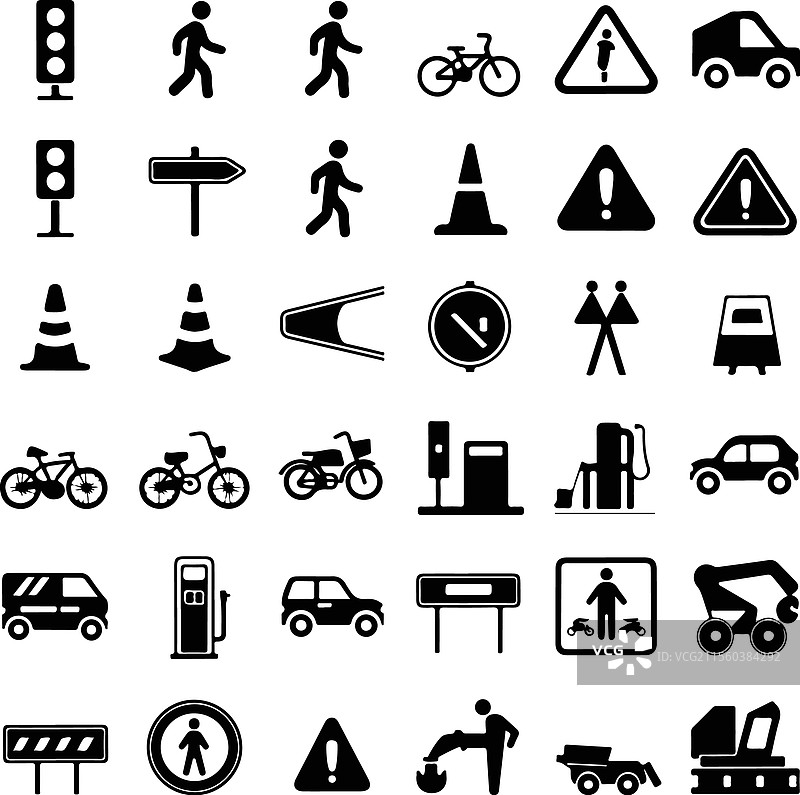 交通信号、车辆、行人安全图标图片素材