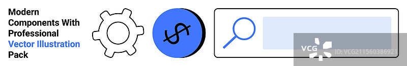 齿轮货币图标和搜索栏的表示图片素材