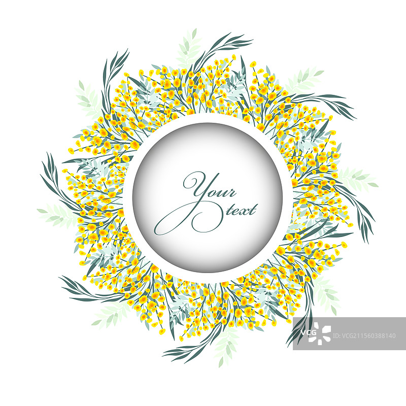 手绘的圆形框架与含羞草，春天你好图片素材