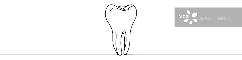 白色背景上的连续线条牙齿轮廓图图片素材