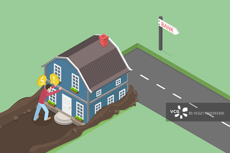 房屋贷款的3D等距平面图图片素材
