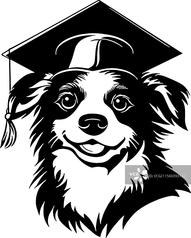 戴着毕业帽的卡通狗图片素材
