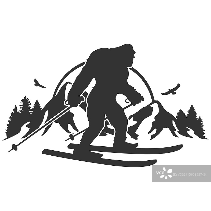 大脚怪滑雪剪贴画设计形状图片素材