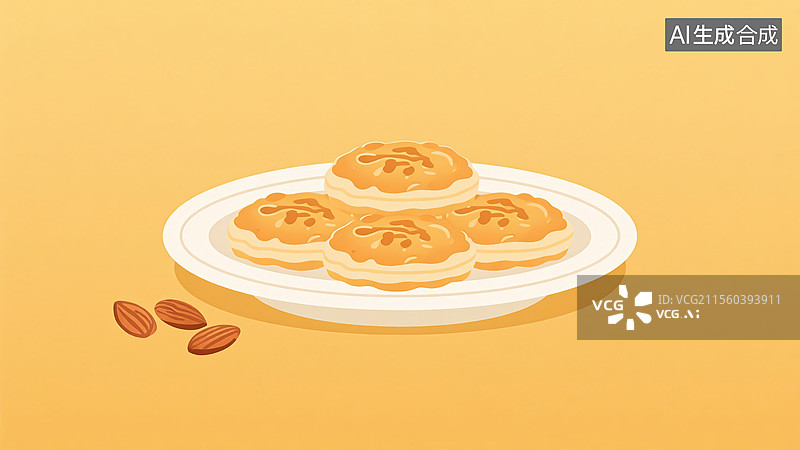【AI数字艺术】传统美食一盘杏仁酥图片素材