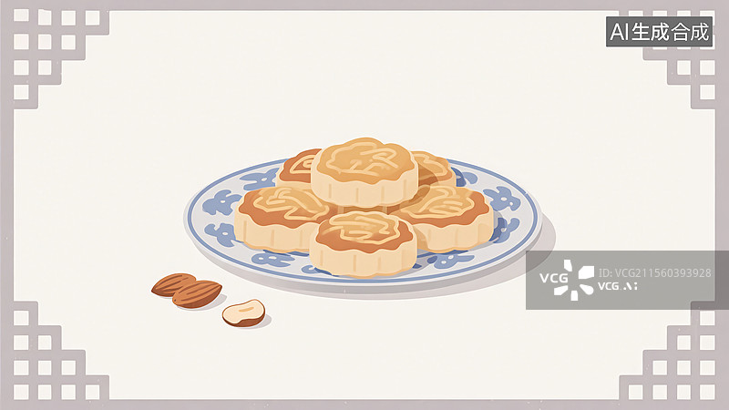 【AI数字艺术】传统美食一盘杏仁酥图片素材