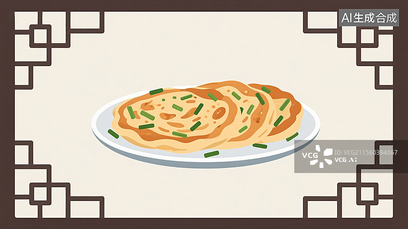 【AI数字艺术】传统美食一盘葱油饼图片素材