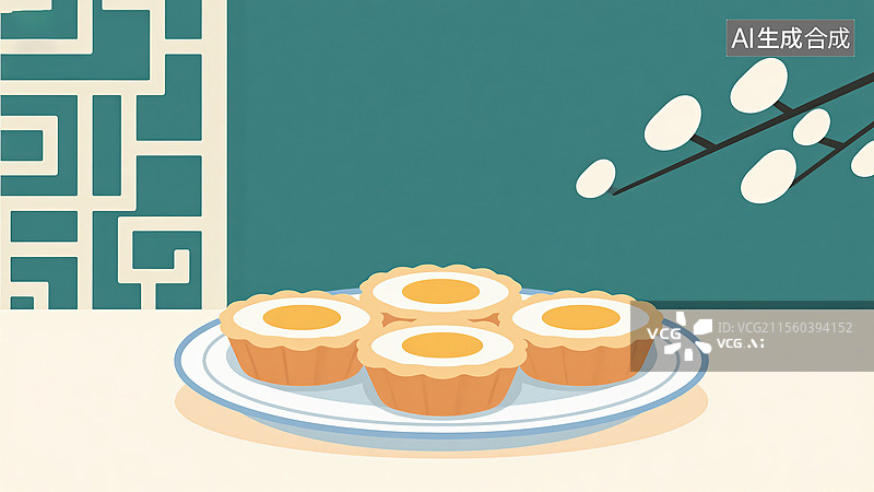 【AI数字艺术】传统美食一盘蛋挞图片素材
