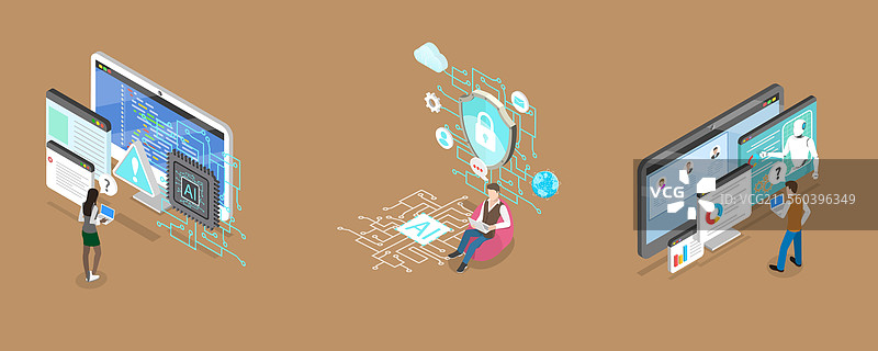 人工智能的三维等距平面图图片素材