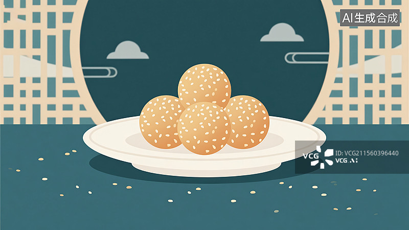 【AI数字艺术】传统美食芝麻球图片素材