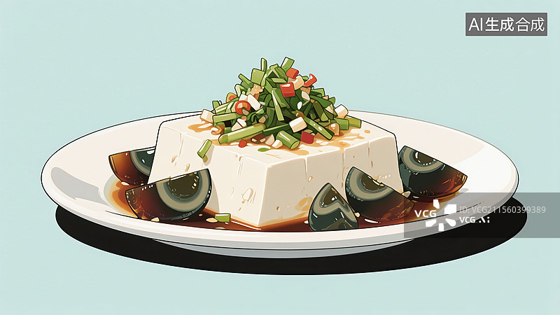 【AI数字艺术】凉拌皮蛋豆腐美食图片素材