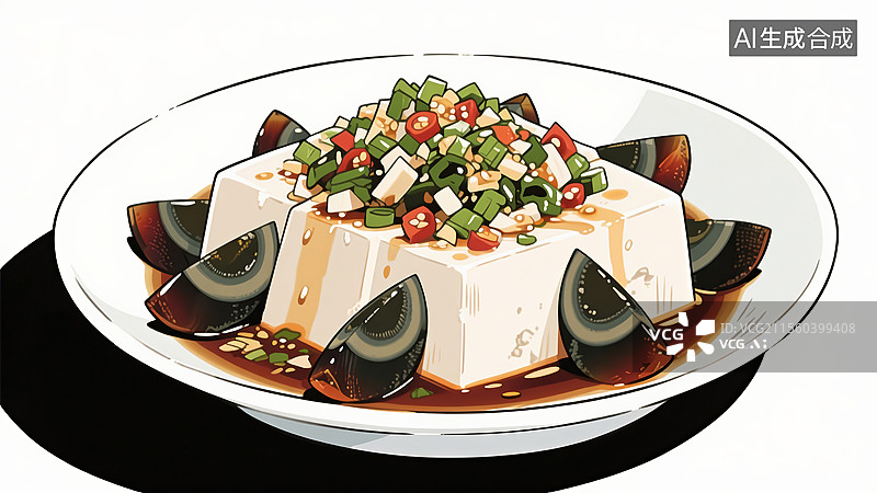 【AI数字艺术】凉拌皮蛋豆腐美食图片素材