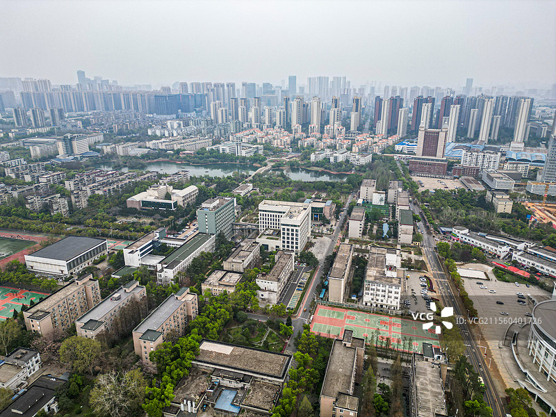 湖北武汉中南财经政法大学独特建筑航拍全景图片素材