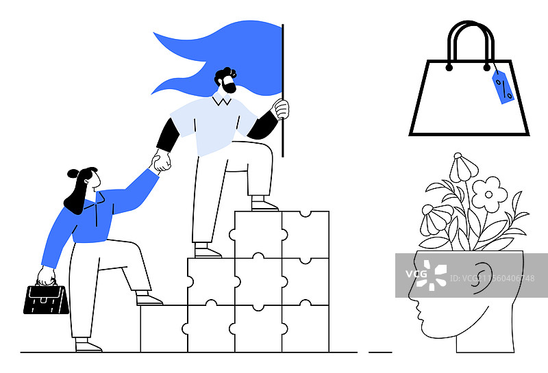 团队合作成功的象征与创意大脑图片素材