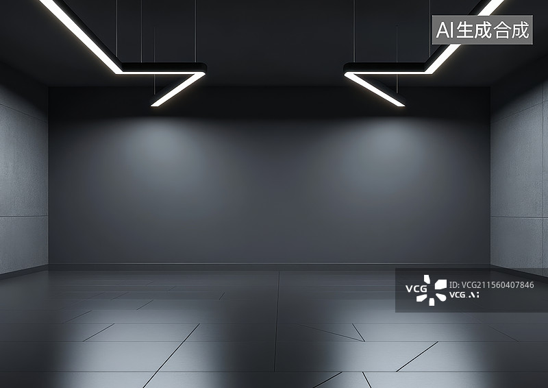 【AI数字艺术】灯光下的黑色房间图片素材