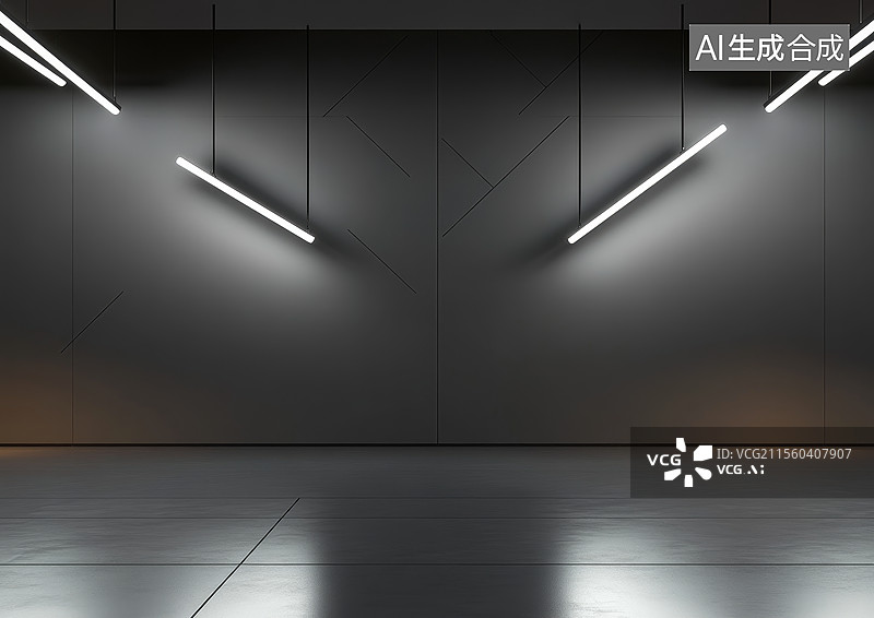 【AI数字艺术】灯光下的黑色房间图片素材