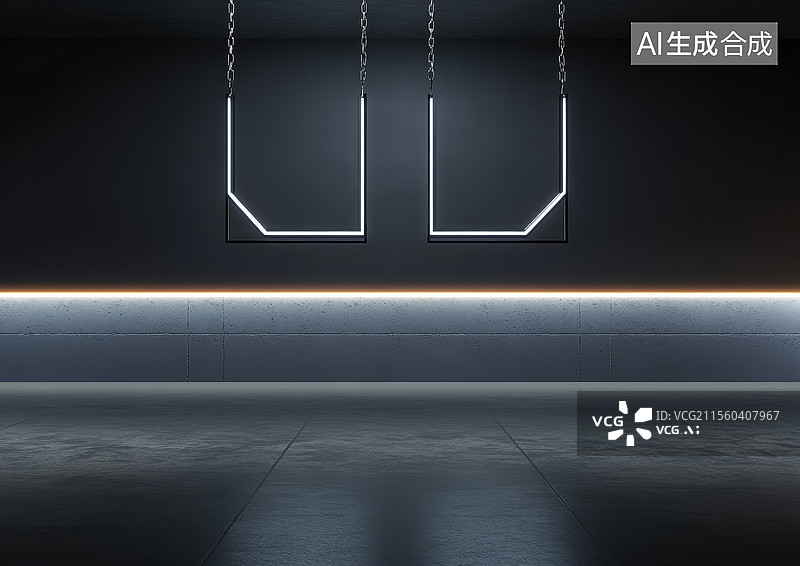 【AI数字艺术】灯光下的黑色房间图片素材