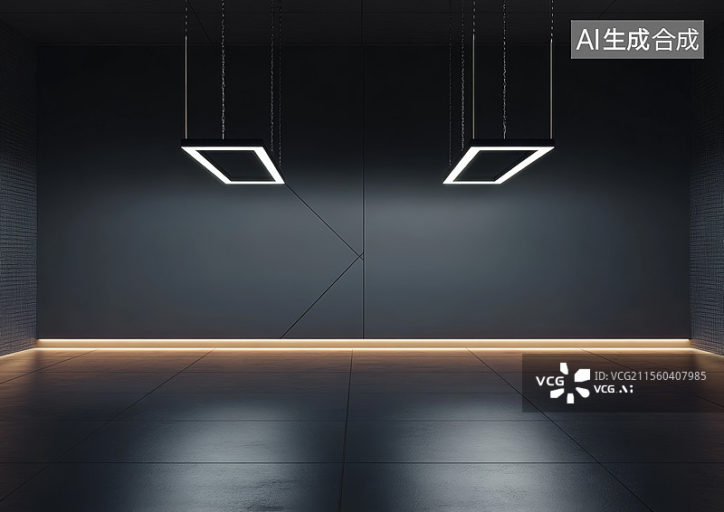 【AI数字艺术】灯光下的黑色房间图片素材