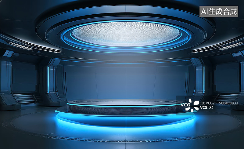 【AI数字艺术】建筑内部科技背景图片素材