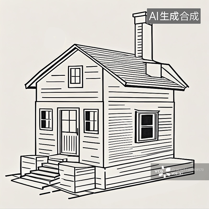 【AI数字艺术】木板房子线描稿图片素材