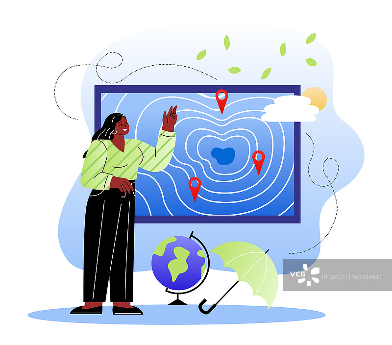 女性分析天气地图图片素材