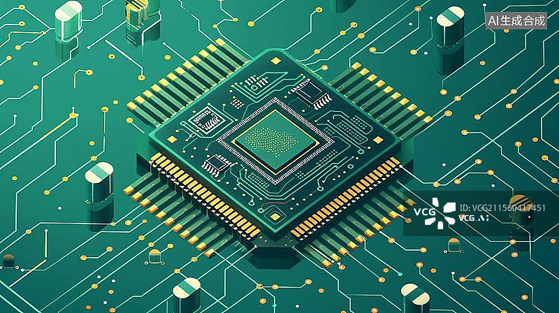 【AI数字艺术】现代微处理器电子电路板制造概念插图  AI人工智能芯片科技概念背景图片素材