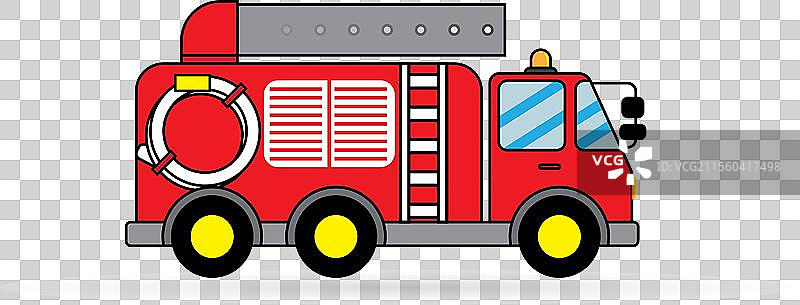 可爱的红色大消防车孤立在白色背景上图片素材