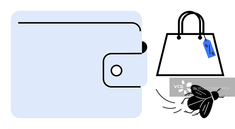 空钱包和购物袋上有苍蝇图片素材