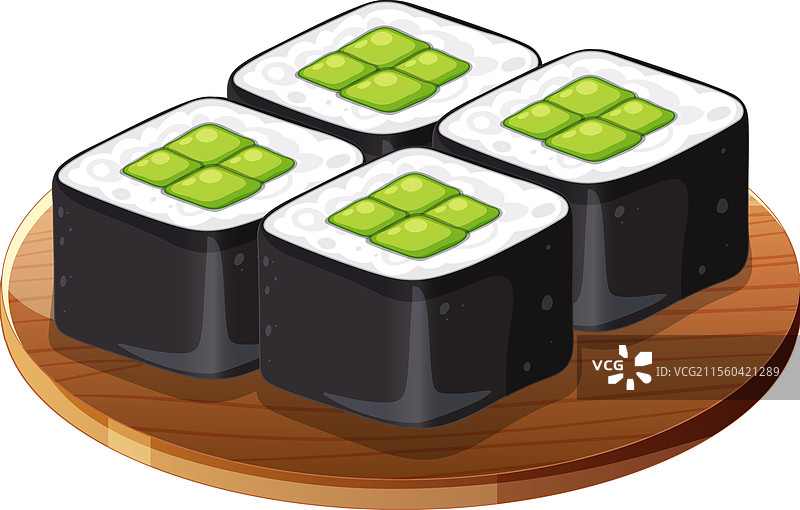 四个整齐摆放在盘子上的寿司卷图片素材