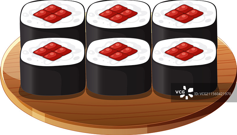 六个寿司卷整齐地摆放在盘子上图片素材