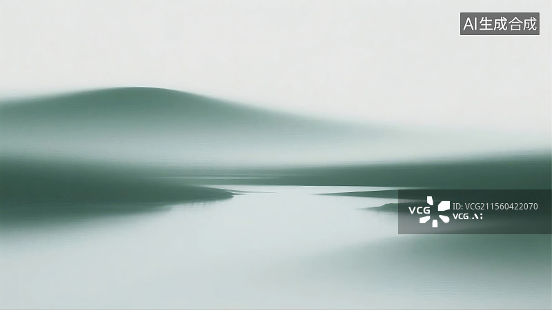 【AI数字艺术】朦胧山峦湖泊宁静晨雾图片素材