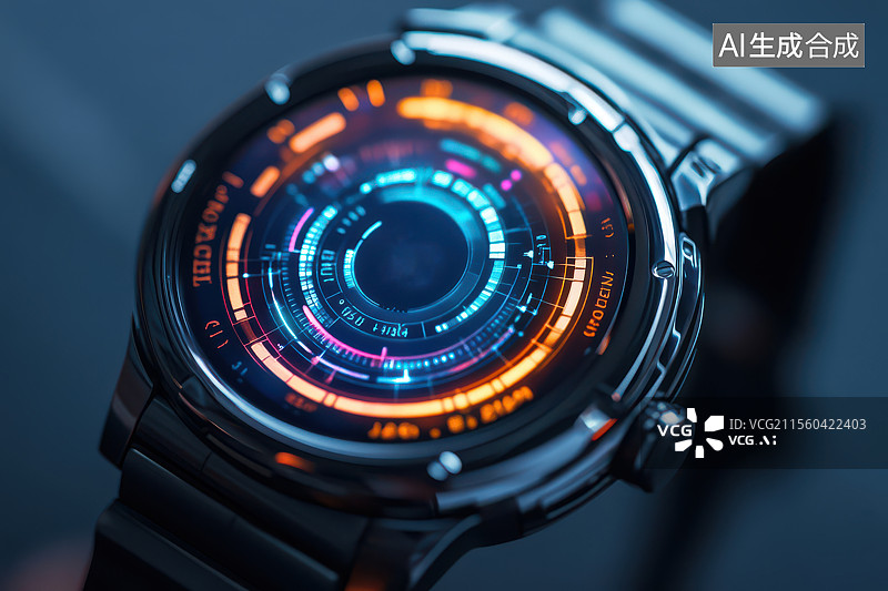 【AI数字艺术】全息炫彩智能手表界面图片素材