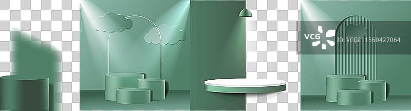 绿色灯光下的三维讲台组合图片素材