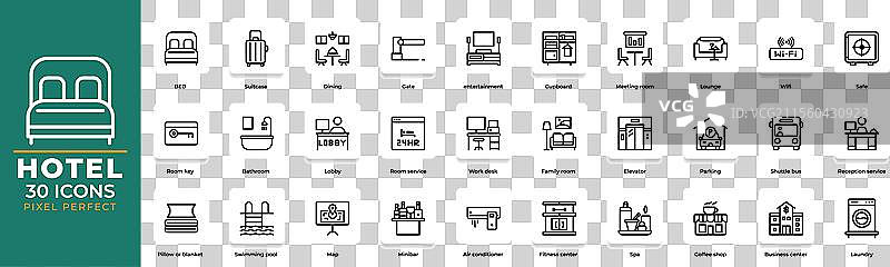 30套轮廓酒店图标，汽车旅馆，旅舍图片素材