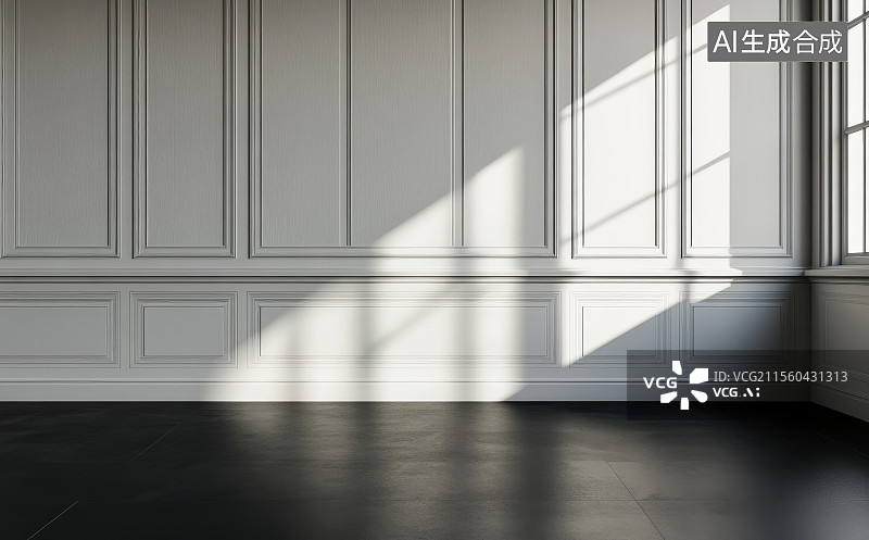 【AI数字艺术】3D渲染创意空房间靠窗阳光照射场景背景图片素材