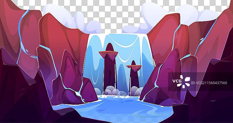 岩石悬崖山上的瀑布风景图片素材