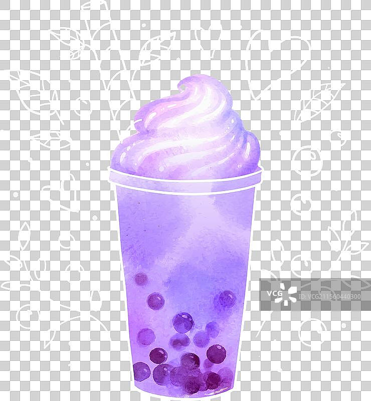 紫色泡泡茶与粉笔画的涂鸦图片素材