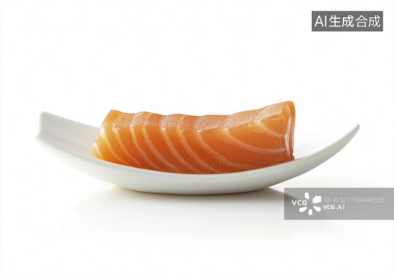 【AI数字艺术】白色背景下盘子里的三文鱼特写镜头图片素材