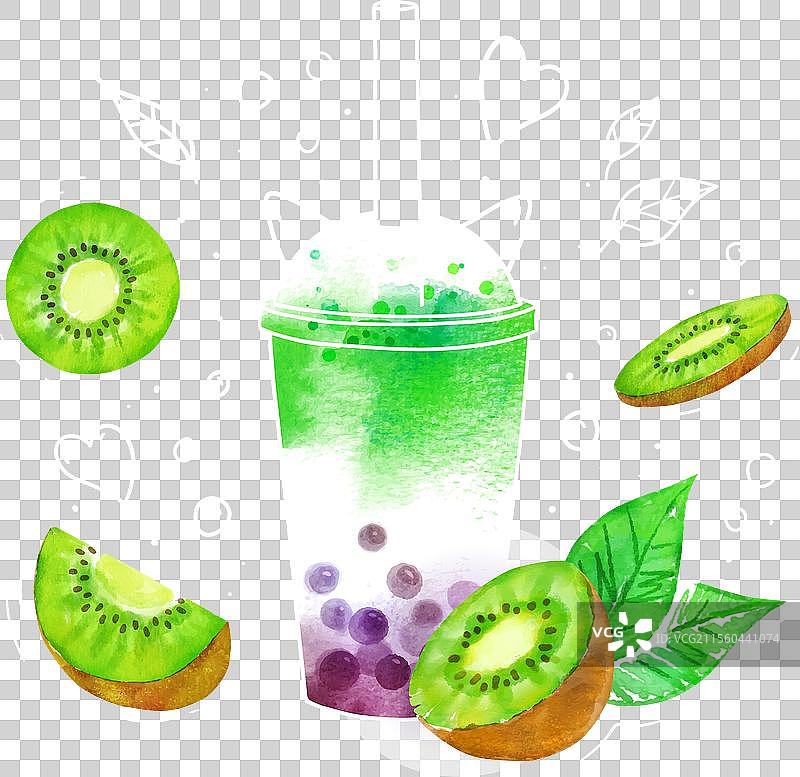 绿奇异果奶茶与粉笔涂鸦图片素材